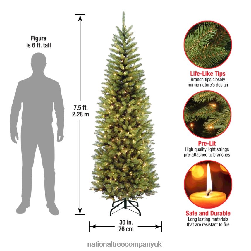 Trees | National Tree Company Artificial Pre-Lit Slim Christmas Tree Green Kingswood Fir White Lights Includes Stand 75 Feet F2L4F35